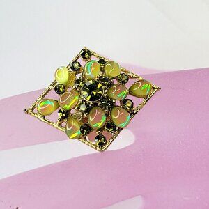 Yellow and Green Bead Adjustable Ring Size 6